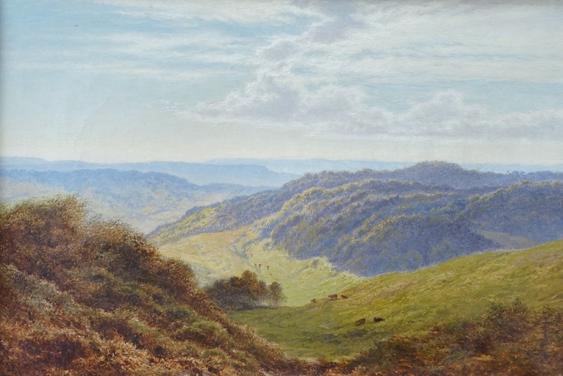 Arthur Gilbert (1819-1895), oil on canvas, ‘Summers Bright Day near Woldingham, Surrey’, unsigned, 16.5 x 24cm, applied plaque to the frame and ink inscription verso, ornately framed (a.f.). Condition - canvas is fair to